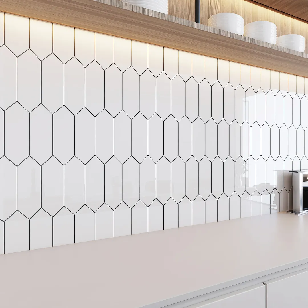 Giorbello Picket Hexagon White 3-in x 9-in Glossy Glass Subway Wall Tile (5.8-sq. ft/ Carton), photo 4 of 8