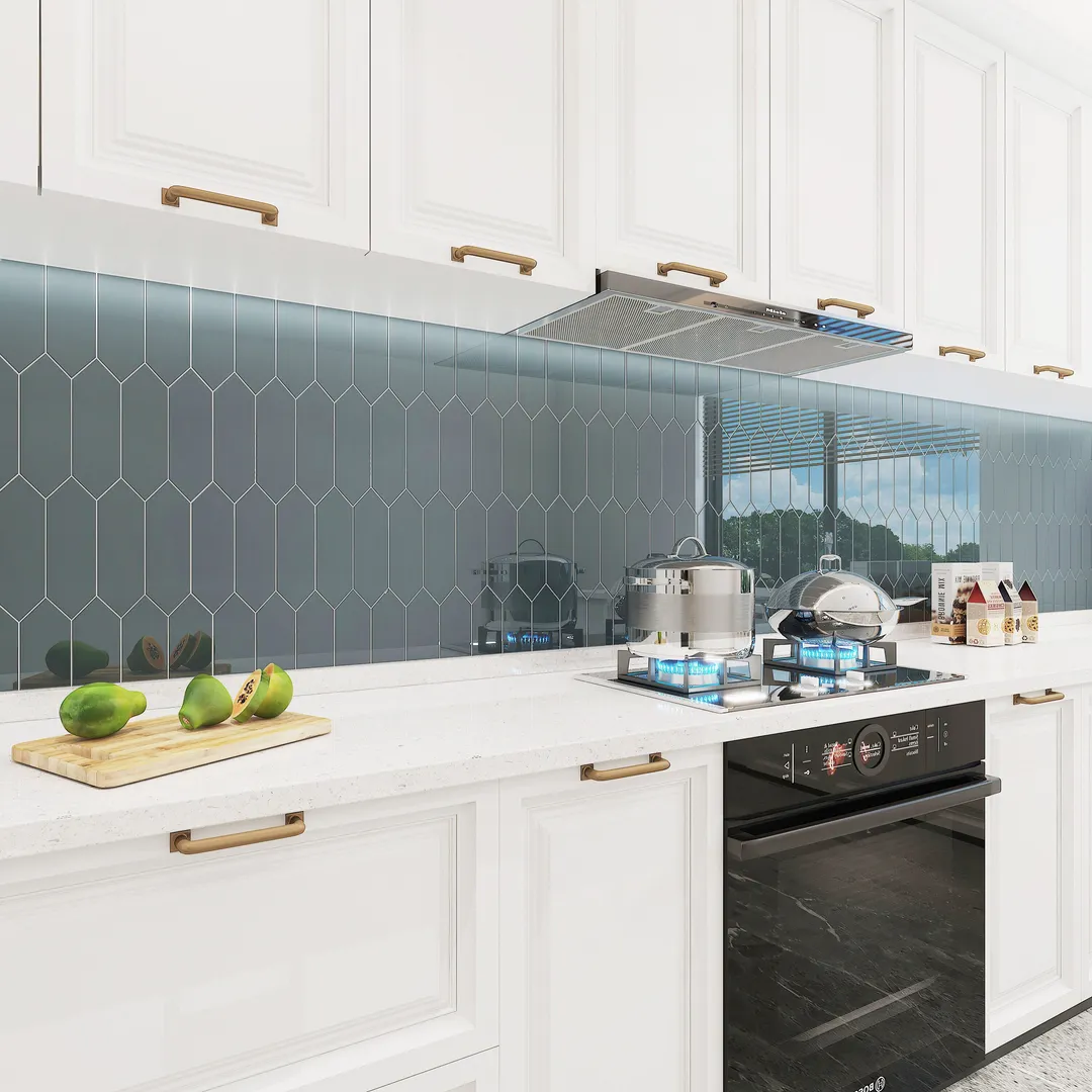 Giorbello Picket Hexagon Dark Slate 3-in x 9-in Glossy Glass Subway Wall Tile (5.8-sq. ft/ Carton), photo 4 of 7