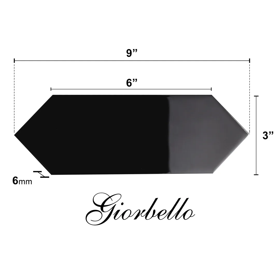 Giorbello Picket Hexagon Black 3-in x 9-in Glossy Glass Subway Wall Tile (5.8-sq. ft/ Carton), photo 7 of 7