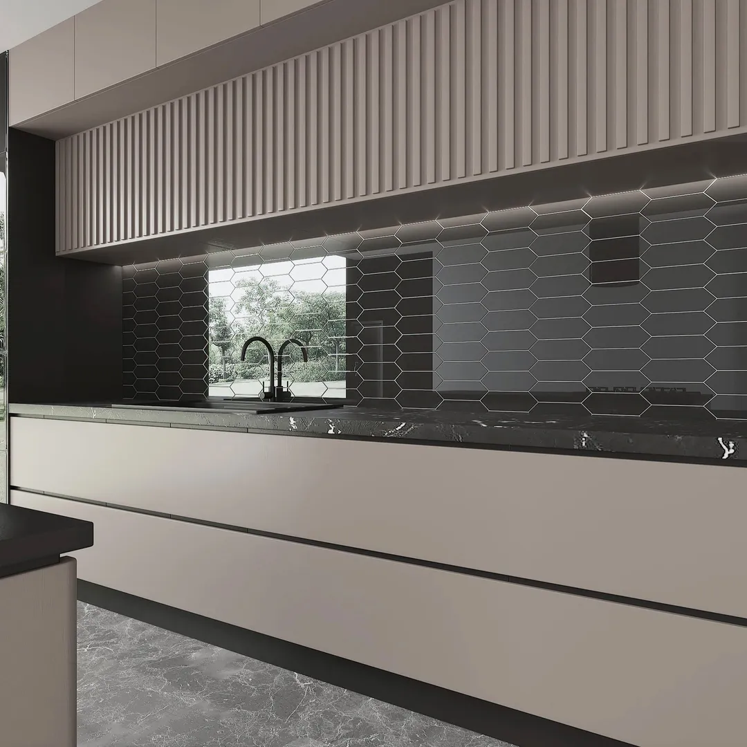 Giorbello Picket Hexagon Black 3-in x 9-in Glossy Glass Subway Wall Tile (5.8-sq. ft/ Carton), photo 5 of 7
