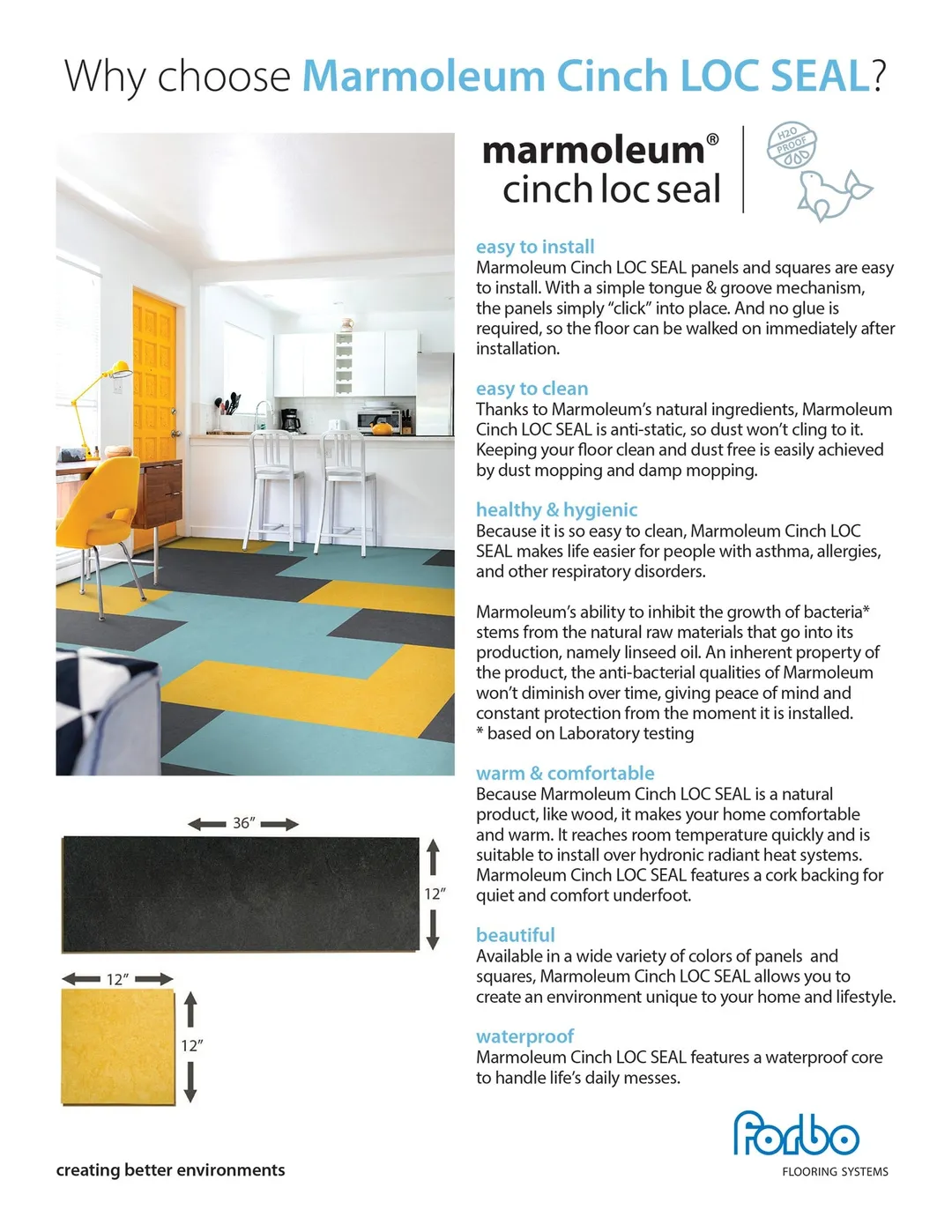 Marmoleum Forbo Flooring Systems Marmoleum Cinch Loc Seal Volcanic Ash 10-mm T x 12-in W x 36-in L Waterproof Tile Look Laminate Flooring (20.34-sq ft / Carton), photo 3 of 3