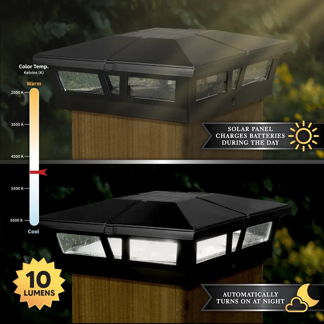Classy Caps 5-in x 5-in 10-Lumen 1-Watt Black Powder Coated Aluminum Solar LED Outdoor Post Cap Light (4500 K), photo 5 of 10