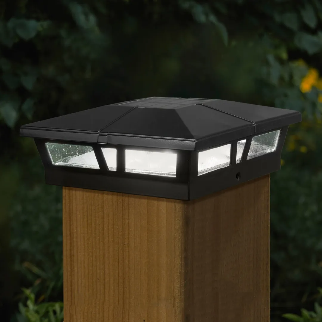 Classy Caps 5-in x 5-in 10-Lumen 1-Watt Black Powder Coated Aluminum Solar LED Outdoor Post Cap Light (4500 K), photo 2 of 10