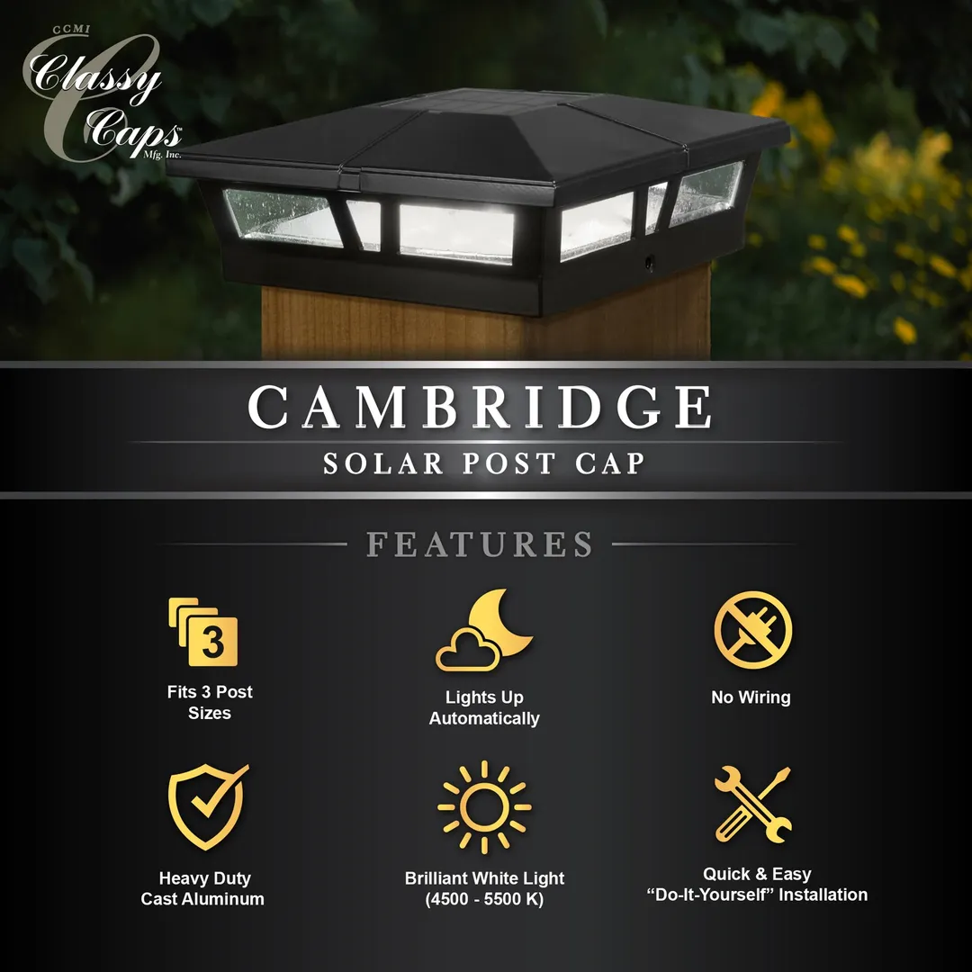 Classy Caps 5-in x 5-in 10-Lumen 1-Watt Black Powder Coated Aluminum Solar LED Outdoor Post Cap Light (4500 K), photo 8 of 10