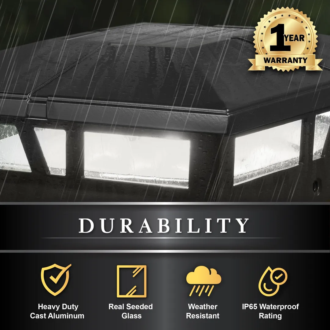 Classy Caps 5-in x 5-in 10-Lumen 1-Watt Black Powder Coated Aluminum Solar LED Outdoor Post Cap Light (4500 K), photo 7 of 10