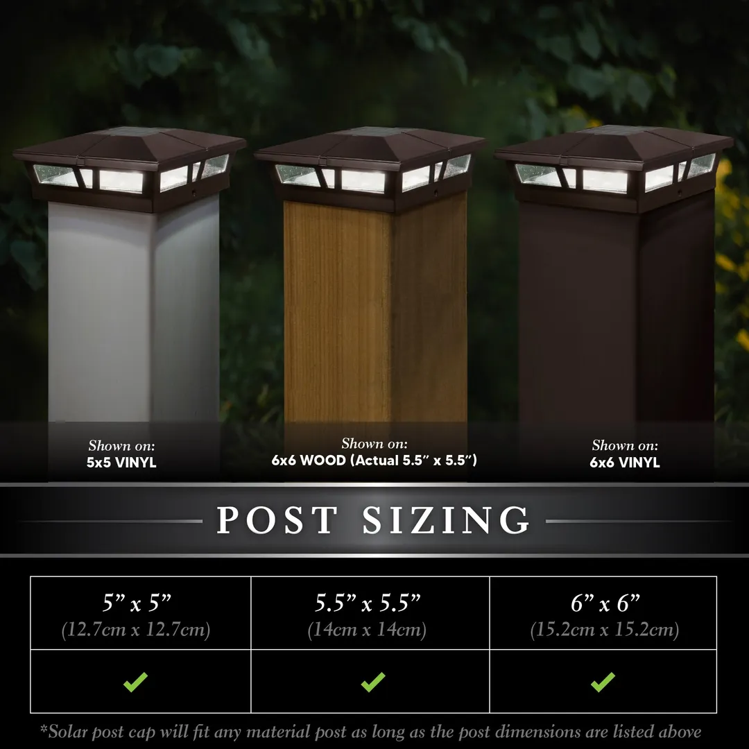 Classy Caps 6-in x 6-in 10-Lumen 1-Watt Brown Powder Coated Aluminum Solar LED Outdoor Post Cap Light (4500 K), photo 4 of 10