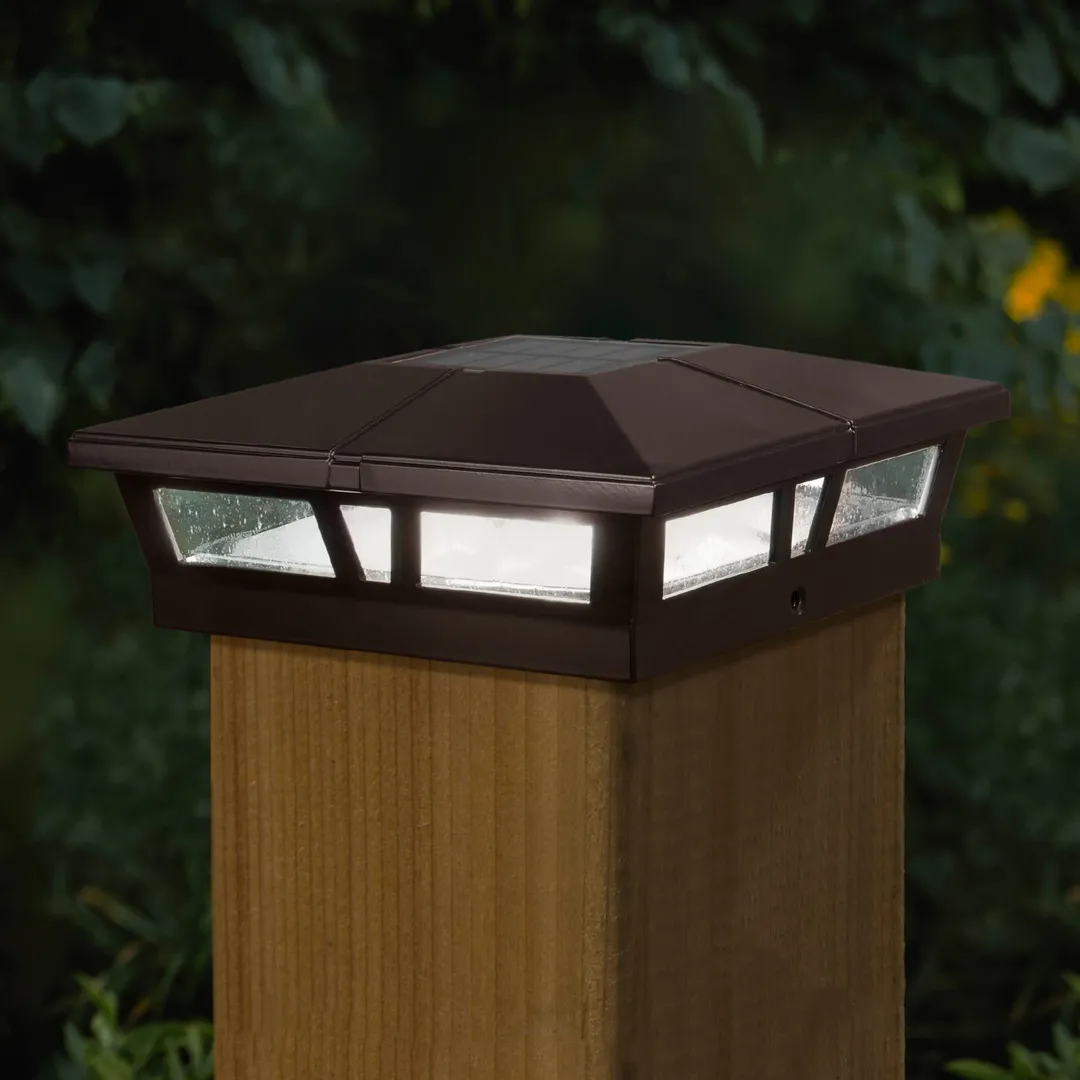 Classy Caps 6-in x 6-in 10-Lumen 1-Watt Brown Powder Coated Aluminum Solar LED Outdoor Post Cap Light (4500 K), photo 2 of 10