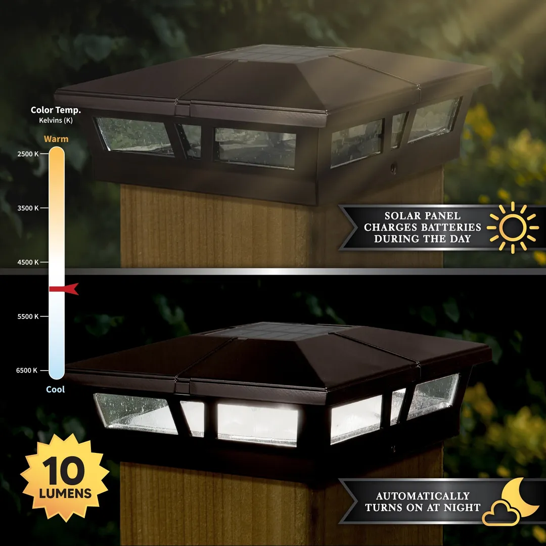 Classy Caps 6-in x 6-in 10-Lumen 1-Watt Brown Powder Coated Aluminum Solar LED Outdoor Post Cap Light (4500 K), photo 5 of 10