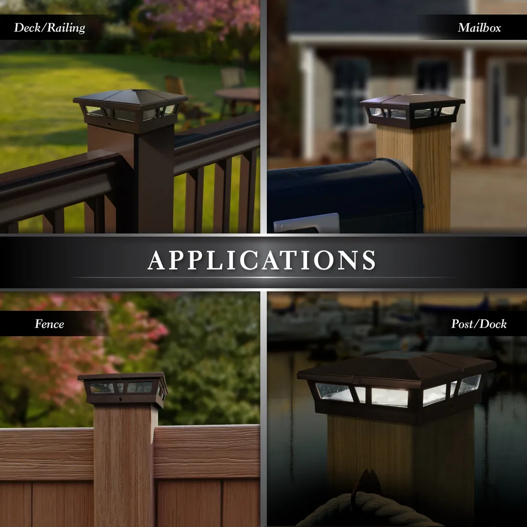 Classy Caps 6-in x 6-in 10-Lumen 1-Watt Brown Powder Coated Aluminum Solar LED Outdoor Post Cap Light (4500 K), photo 6 of 10