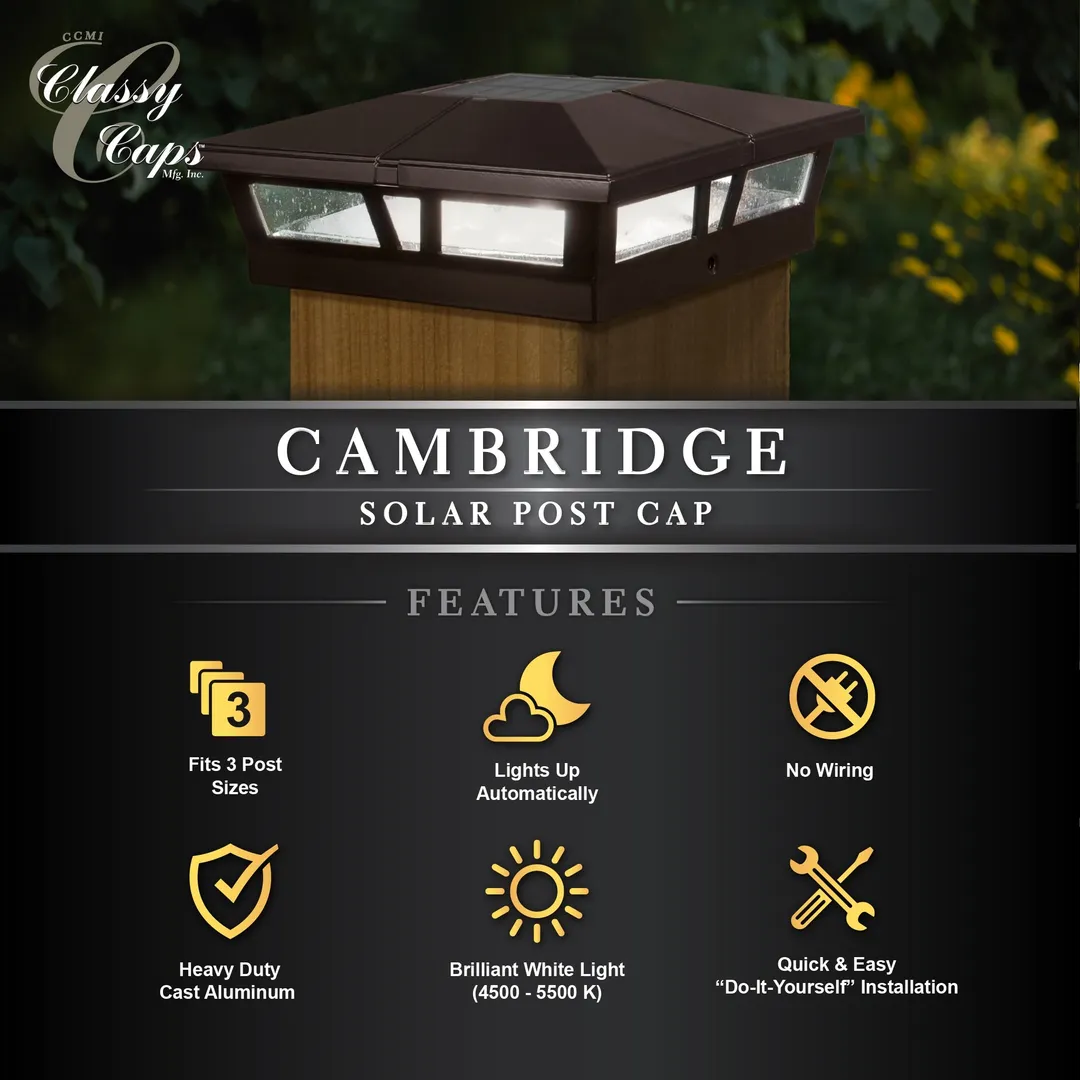 Classy Caps 6-in x 6-in 10-Lumen 1-Watt Brown Powder Coated Aluminum Solar LED Outdoor Post Cap Light (4500 K), photo 8 of 10