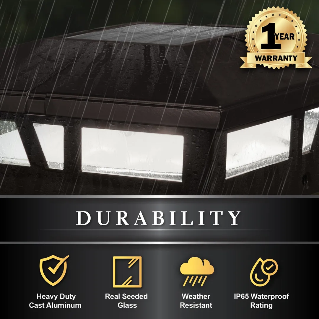 Classy Caps 6-in x 6-in 10-Lumen 1-Watt Brown Powder Coated Aluminum Solar LED Outdoor Post Cap Light (4500 K), photo 7 of 10