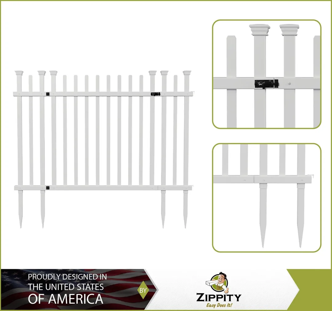 Zippity Outdoor Products 3.5-ft H x 5-ft W White Vinyl Dog Ear No-dig Fence Gate (Unassembled), photo 3 of 7