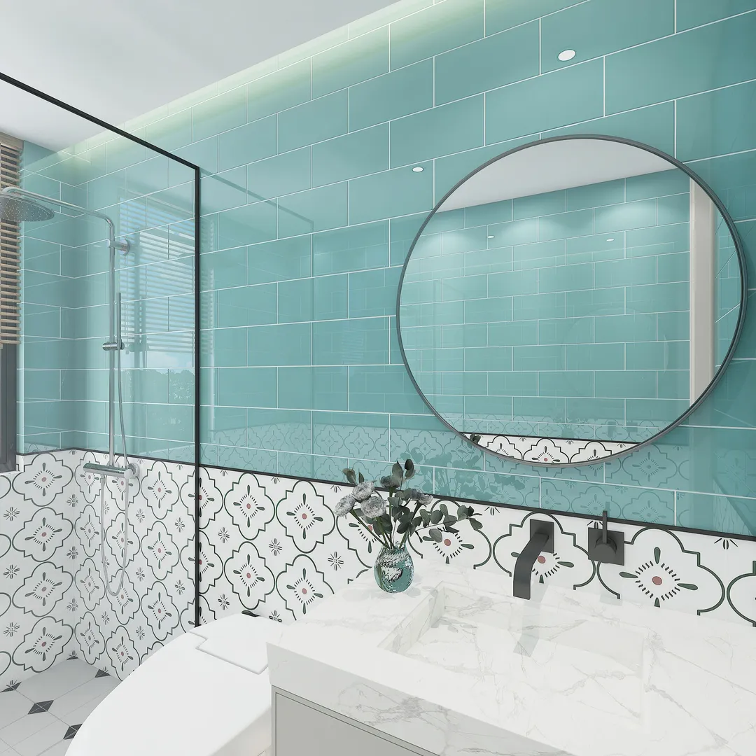 Giorbello Classic Premium Teal 6-in x 12-in Glossy Glass Subway Wall Tile (5-sq. ft/ Carton), photo 4 of 7