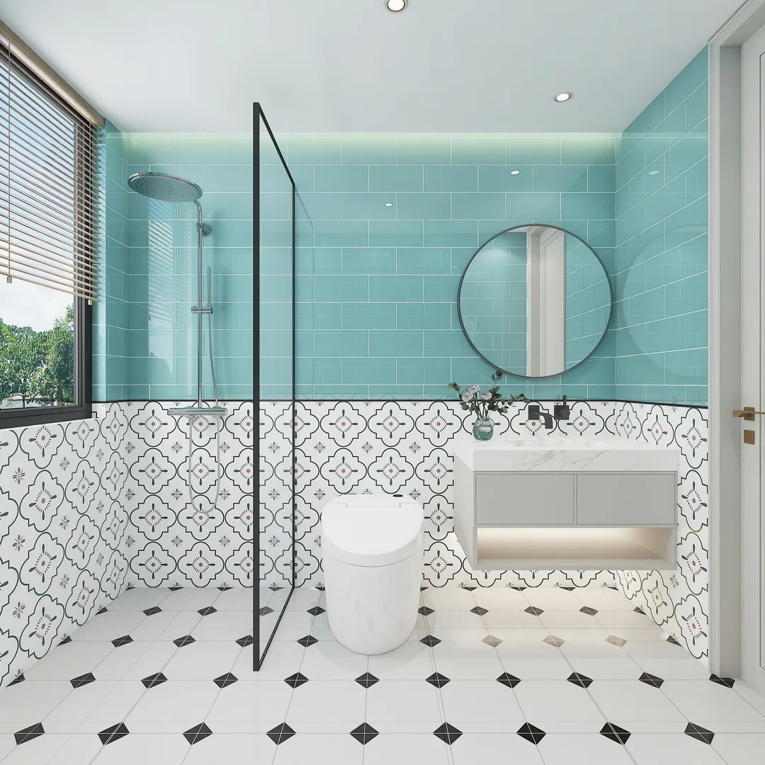 Giorbello (Sample) 6x12 glass subway tiles Teal 6-in x 12-in Glossy Glass Brick Subway Wall Tile, photo 4 of 5