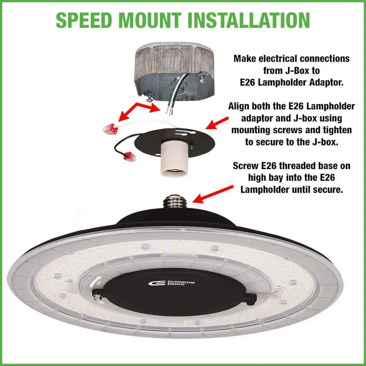 Commercial Electric 12 in. 12000 Lumens 100-Watt Lightweight Round Integrated LED High Bay Light 120-277V Mounting Options Dimmable, photo 4 of 11