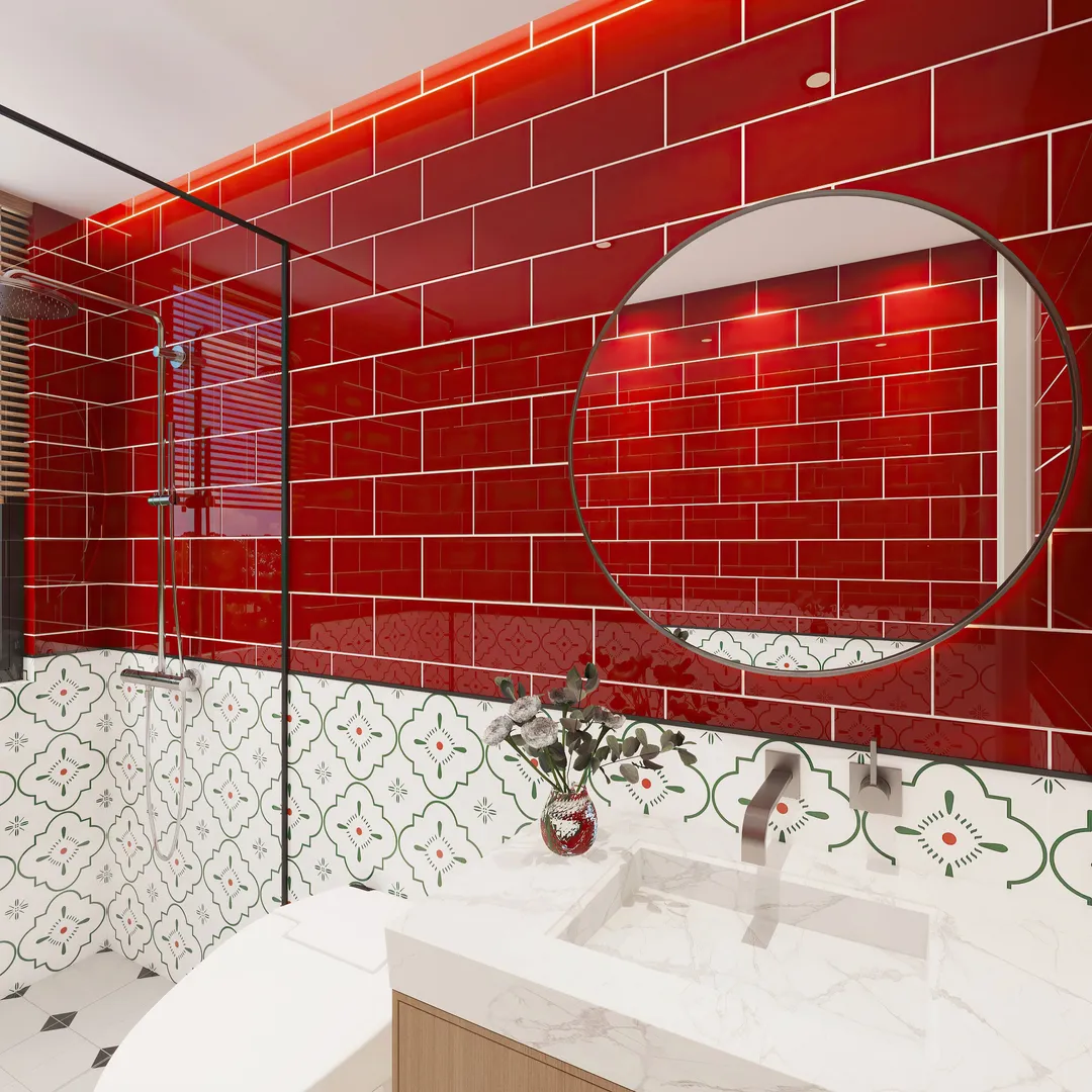 Giorbello Classic Premium Ruby Red 6-in x 12-in Glossy Glass Subway Wall Tile (5-sq. ft/ Carton), photo 4 of 7