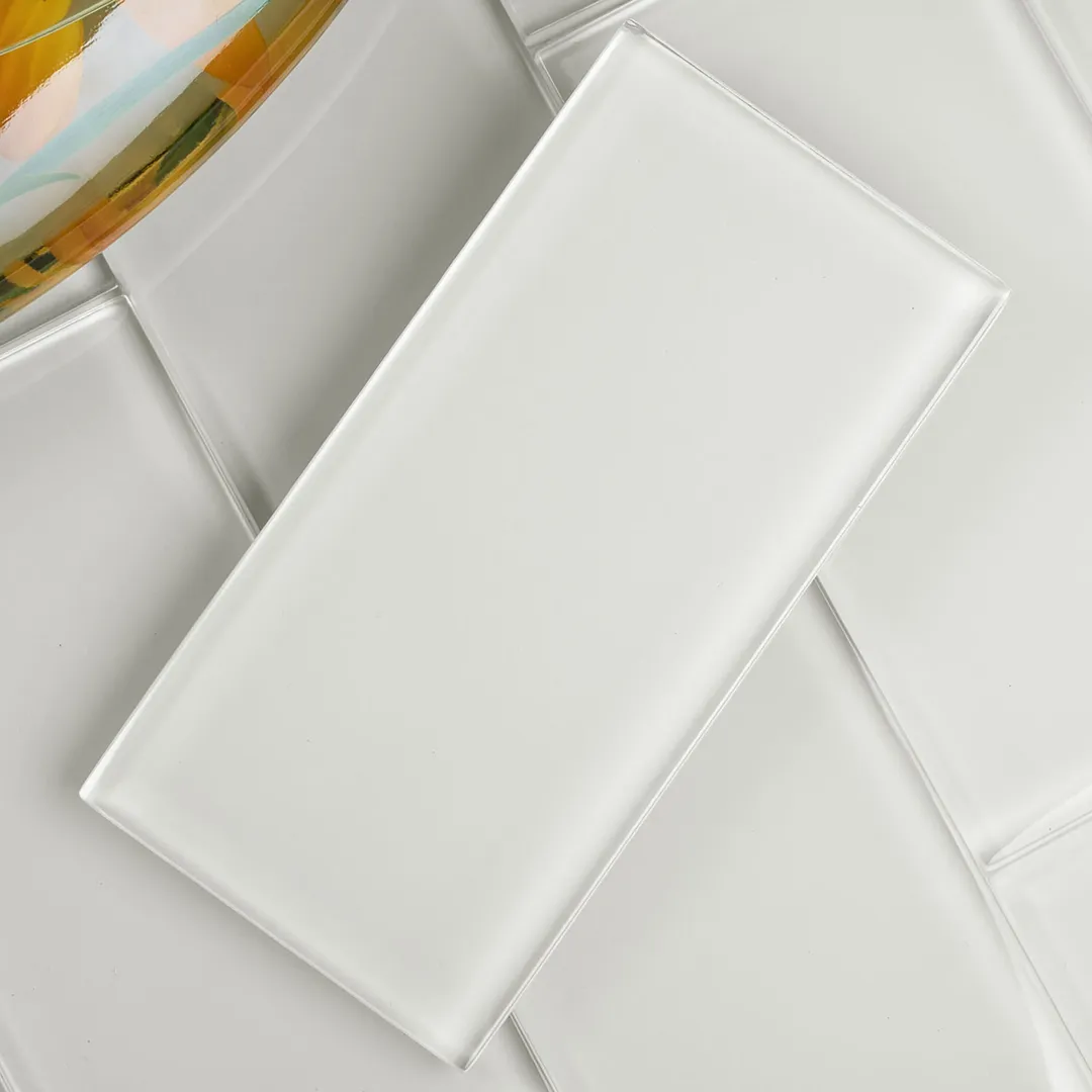 Giorbello (Sample) 6x12 glass subway tiles Agreeable Gray 6-in x 12-in Glossy Glass Brick Subway Wall Tile, photo 2 of 5