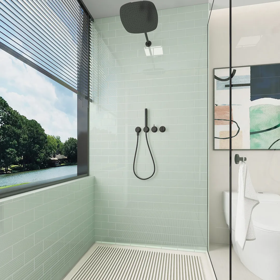 Giorbello (Sample) 3x6 glass subway tiles Winter Sage 3-in x 6-in Glossy Glass Brick Subway Wall Tile, photo 3 of 6