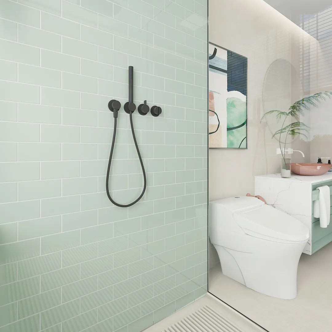 Giorbello (Sample) 3x6 glass subway tiles Winter Sage 3-in x 6-in Glossy Glass Brick Subway Wall Tile, photo 5 of 6