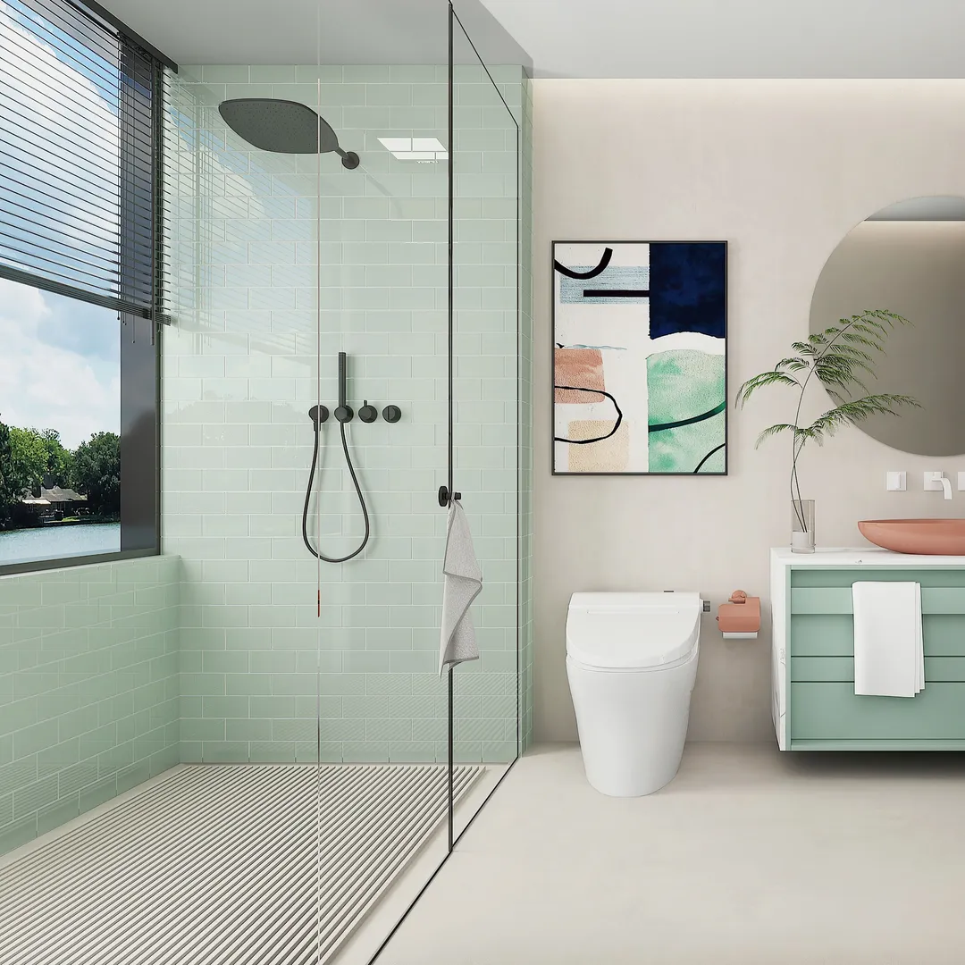 Giorbello (Sample) 3x6 glass subway tiles Winter Sage 3-in x 6-in Glossy Glass Brick Subway Wall Tile, photo 4 of 6