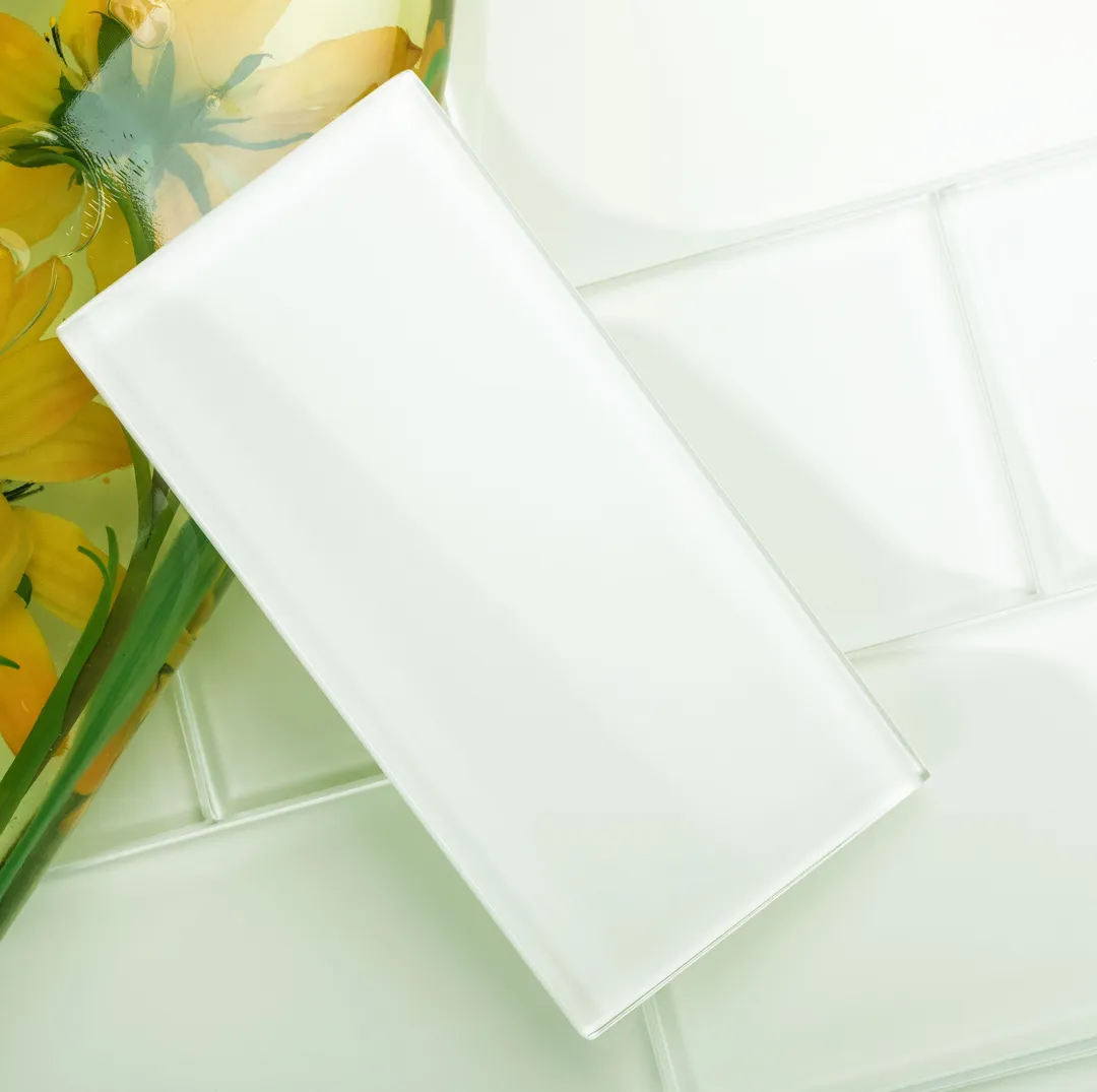 Giorbello (Sample) 6x12 glass subway tiles Dove White 6-in x 12-in Glossy Glass Brick Subway Wall Tile, photo 2 of 6