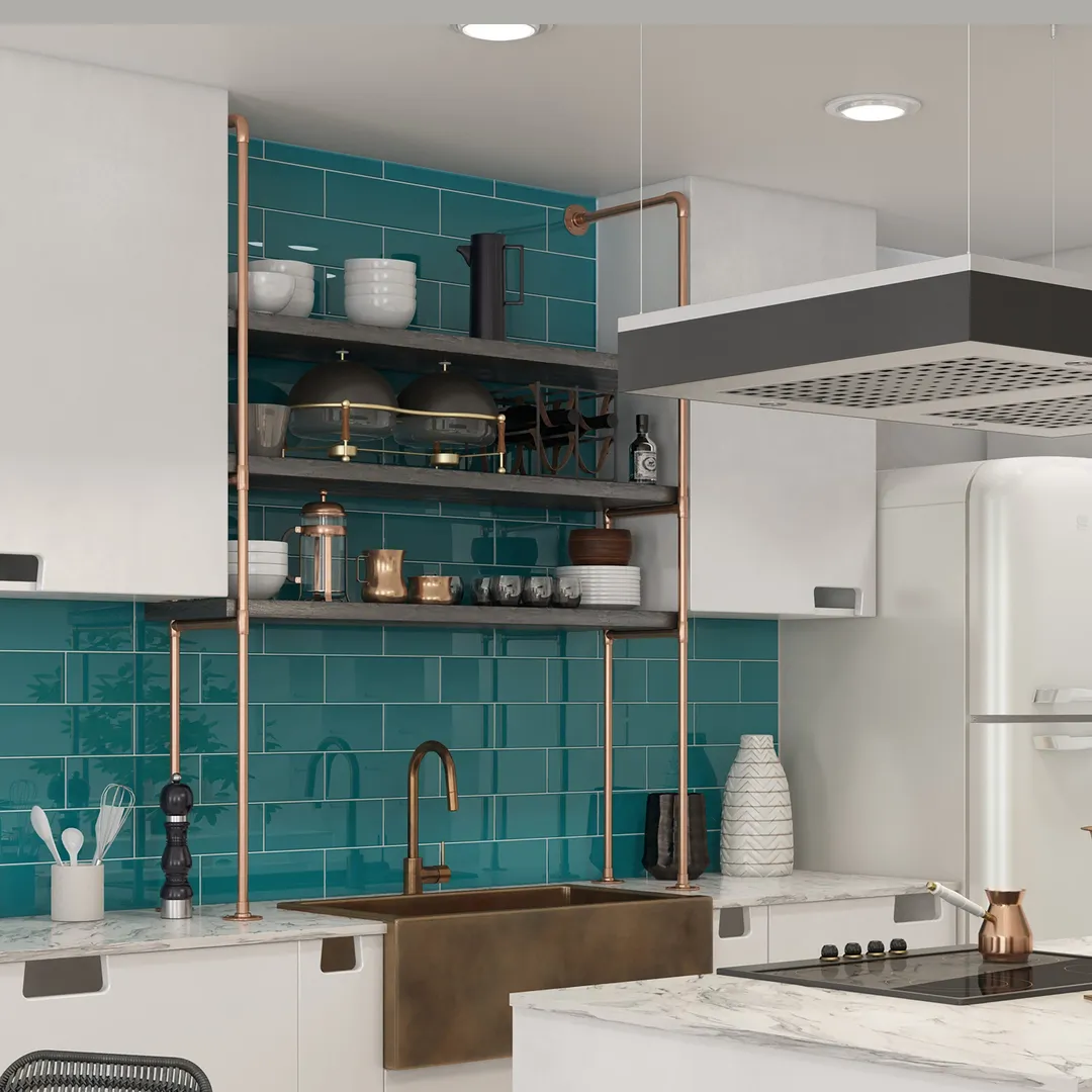 Giorbello Classic Premium Dark Teal 3-in x 9-in Glossy Glass Subway Wall Tile (5-sq. ft/ Carton), photo 4 of 7