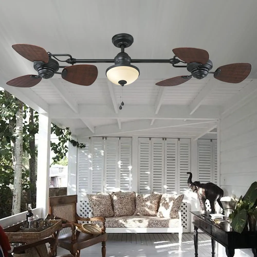 Harbor Breeze Twin Breeze II 74-in Oil-Rubbed Bronze Outdoor Downrod Ceiling Fan with Light, photo 5 of 8