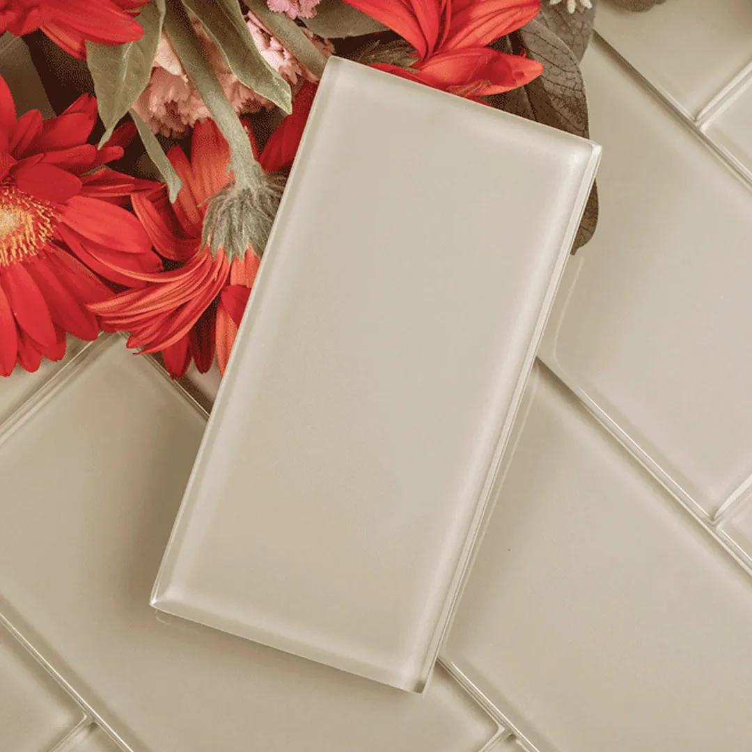 Giorbello Classic Premium Light Taupe 6-in x 12-in Glossy Glass Subway Wall Tile (5-sq. ft/ Carton), photo 5 of 7