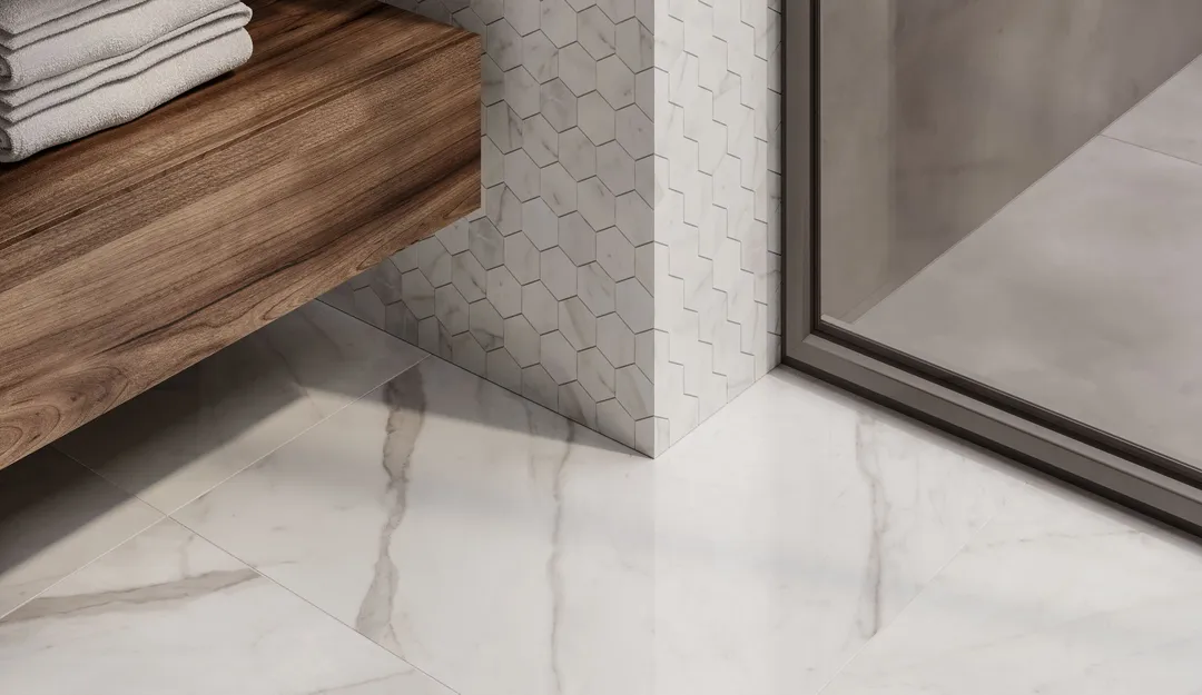 Satori Carrara Domani Polished 24-in x 24-in Polished Porcelain Marble Look Floor Tile, photo 9 of 12