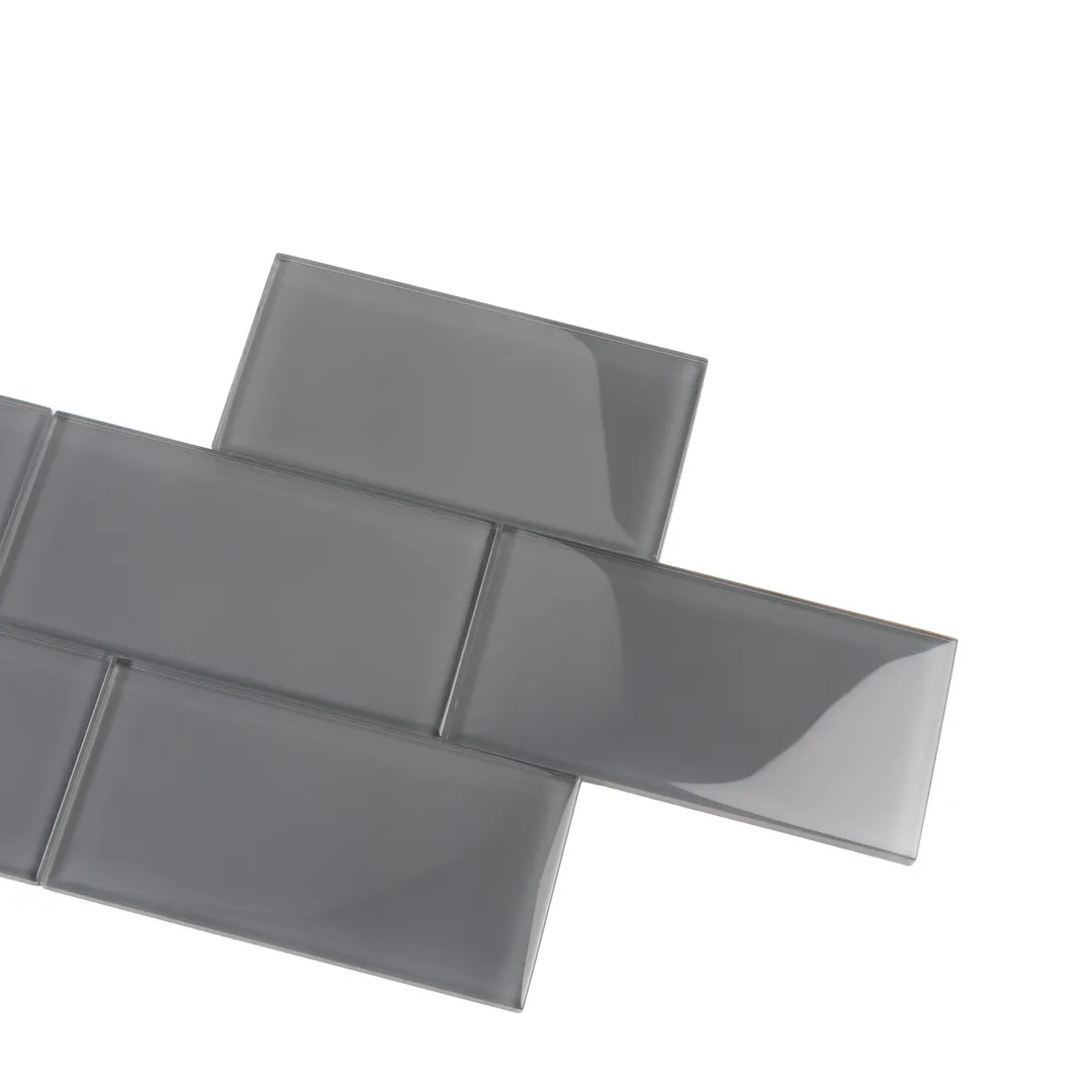 Apollo Tile (Sample) Wall Tile Ash Gray 3-in x 6-in Glossy Glass Subway Wall Tile, photo 3 of 9