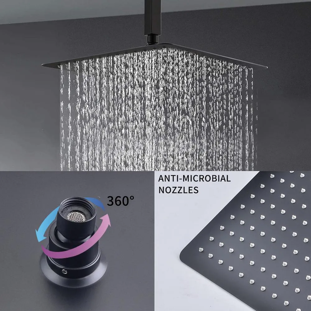 1-Spray Patterns with 2.38 GPM 12 in. Ceiling Mount Dual Shower Heads with Rough-In Valve Body and Trim in Matte Black, photo 6 of 9