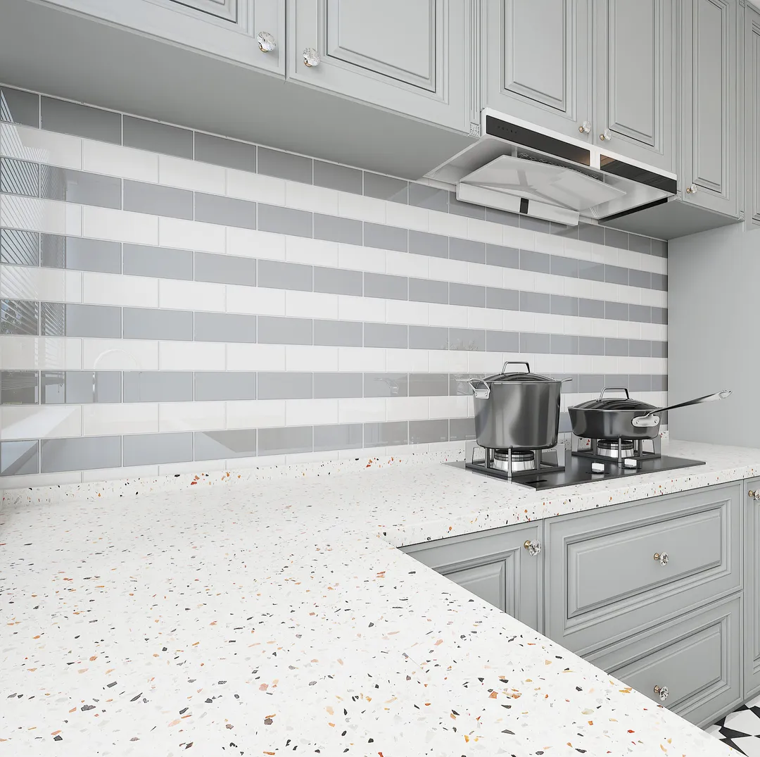 Giorbello (Sample) 3x6 Glass Subway Tiles True Gray 3-in x 6-in Glossy Glass Brick Subway Wall Tile, photo 3 of 6