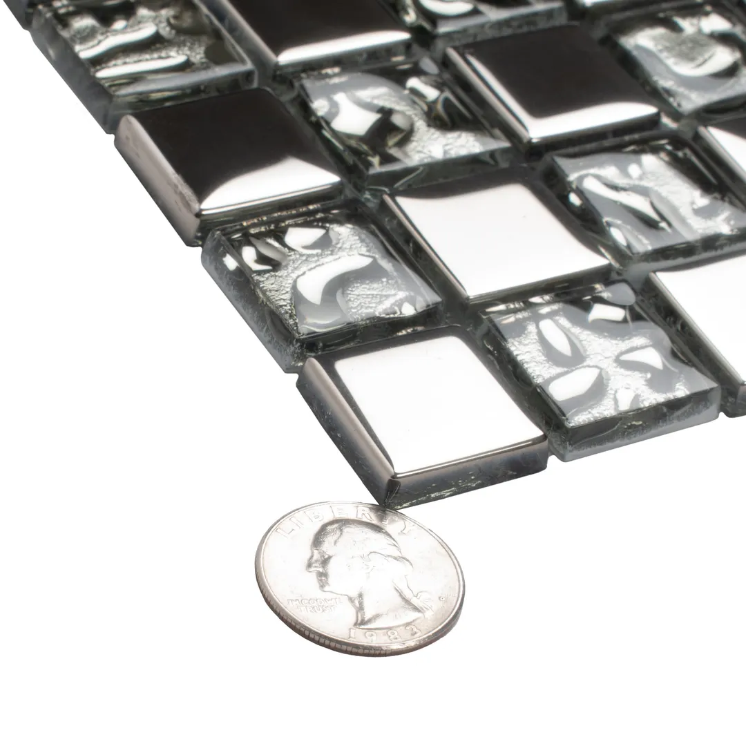Apollo Tile (Sample) Elaina Steel Gray and Silver 4-in x 4-in Glossy Glass Uniform Squares Floor and Wall Tile, photo 5 of 8