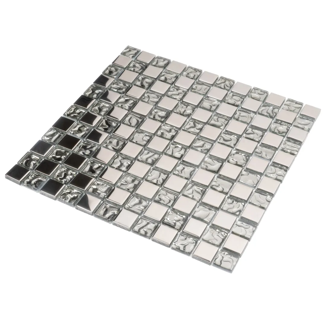 Apollo Tile (Sample) Elaina Steel Gray and Silver 4-in x 4-in Glossy Glass Uniform Squares Floor and Wall Tile, photo 7 of 8