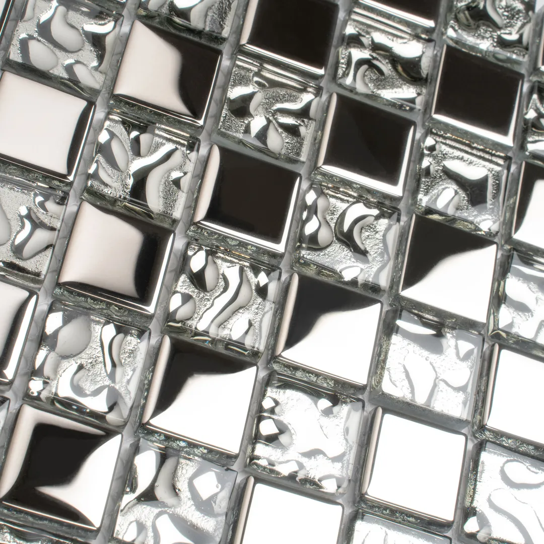 Apollo Tile (Sample) Elaina Steel Gray and Silver 4-in x 4-in Glossy Glass Uniform Squares Floor and Wall Tile, photo 4 of 8