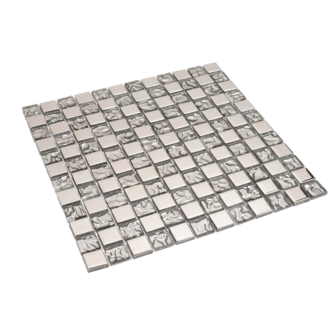 Apollo Tile (Sample) Elaina Steel Gray and Silver 4-in x 4-in Glossy Glass Uniform Squares Floor and Wall Tile, photo 6 of 8