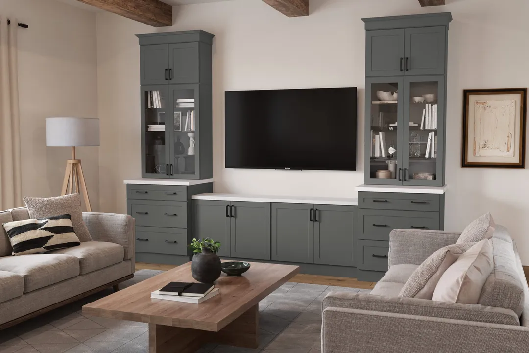 Diamond Express Jamestown 36-in W x 36-in H x 12-in D Moonstone Gray L-shaped Corner Wall Fully Assembled Plywood Cabinet (Recessed Panel Shaker Style), photo 8 of 10