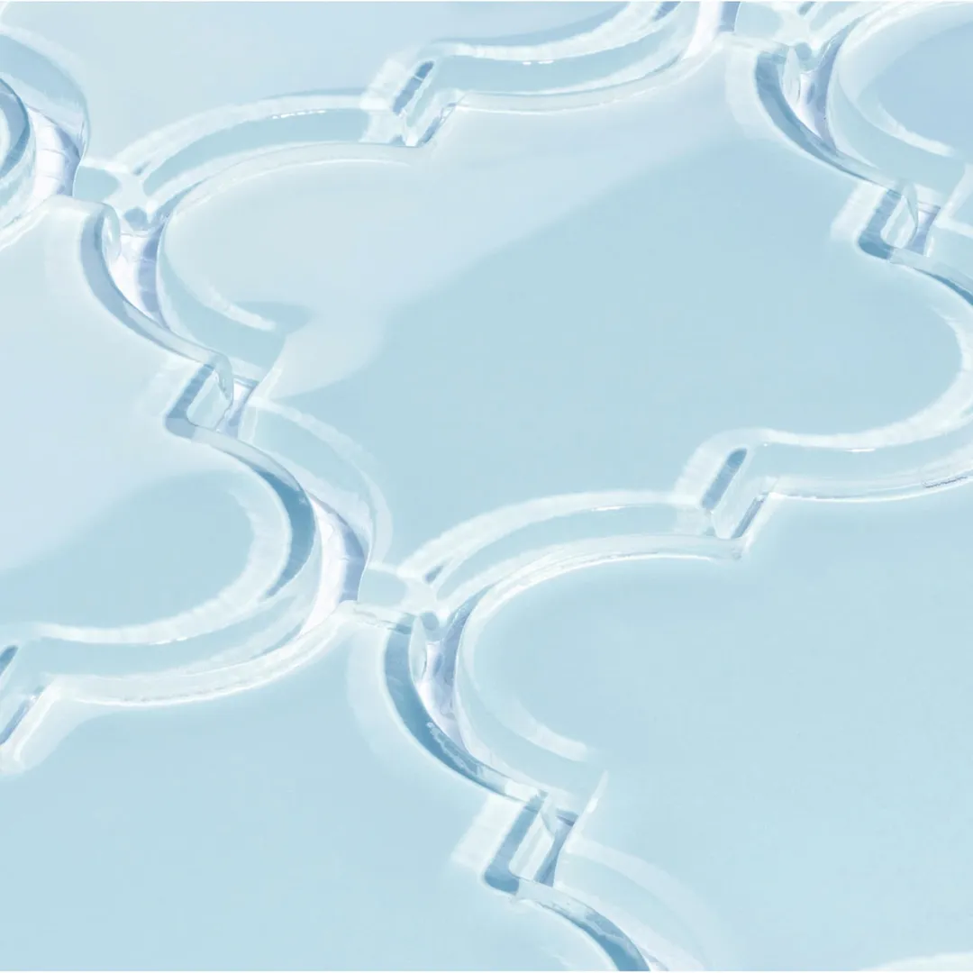 Giorbello (Sample) Glass Arabesque Tiles Morning Sky Blue 4-1/2-in x 4-1/2-in Glossy Glass Lantern Subway Wall Tile, photo 2 of 5