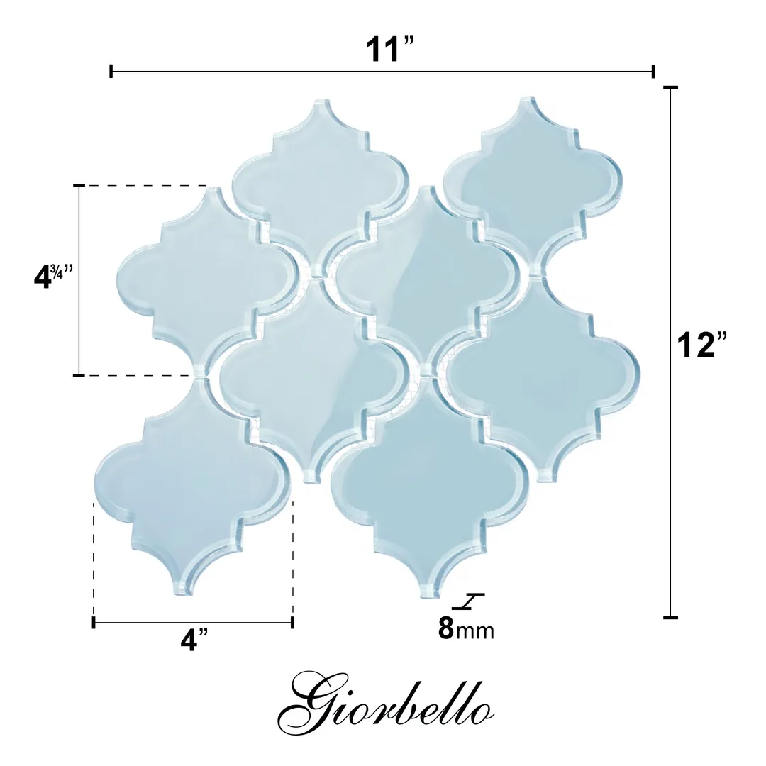 Giorbello (Sample) Glass Arabesque Tiles Morning Sky Blue 4-1/2-in x 4-1/2-in Glossy Glass Lantern Subway Wall Tile, photo 5 of 5