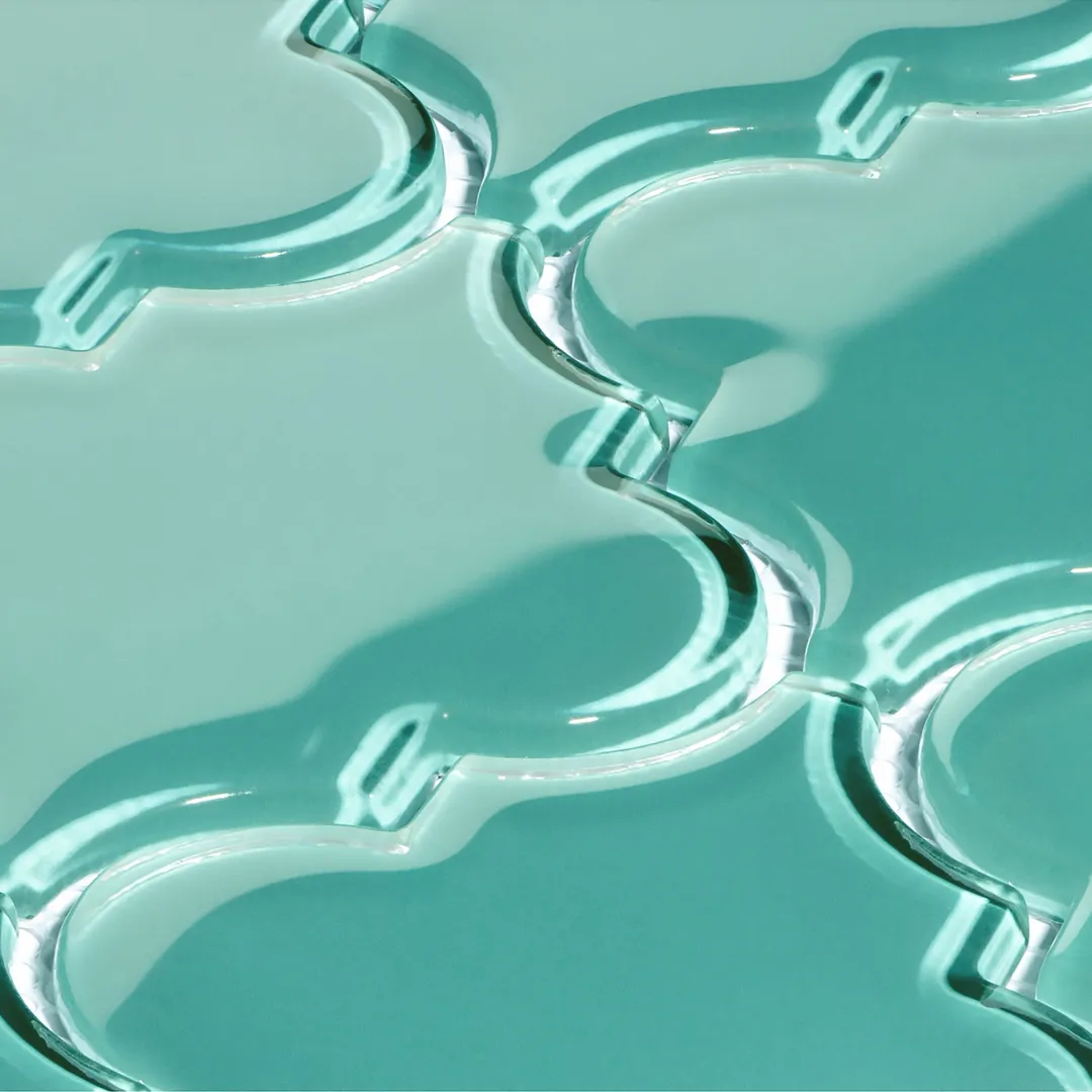 Giorbello Arabesque Mosaic Teal 4-in x 4-in Glossy Glass Wall Tile (7.89-sq. ft/ Carton), photo 3 of 8