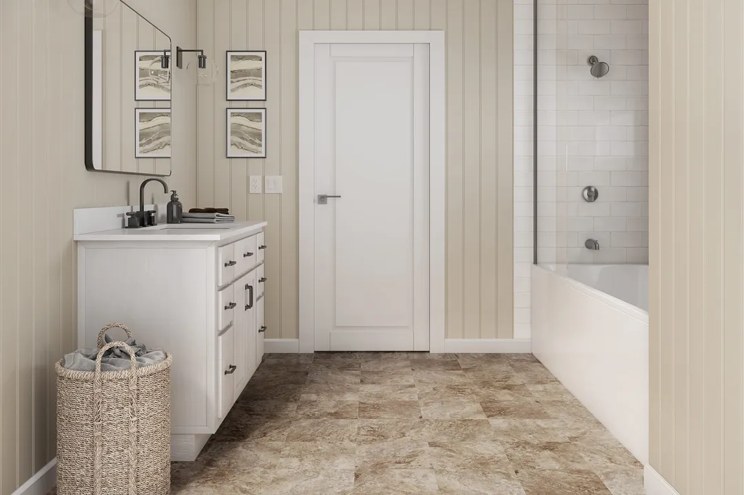 Style Selections Tumbled Stone 12-in x 12-in Water-Resistant Peel-and-Stick Vinyl Tile Flooring (1-sq ft), photo 3 of 8