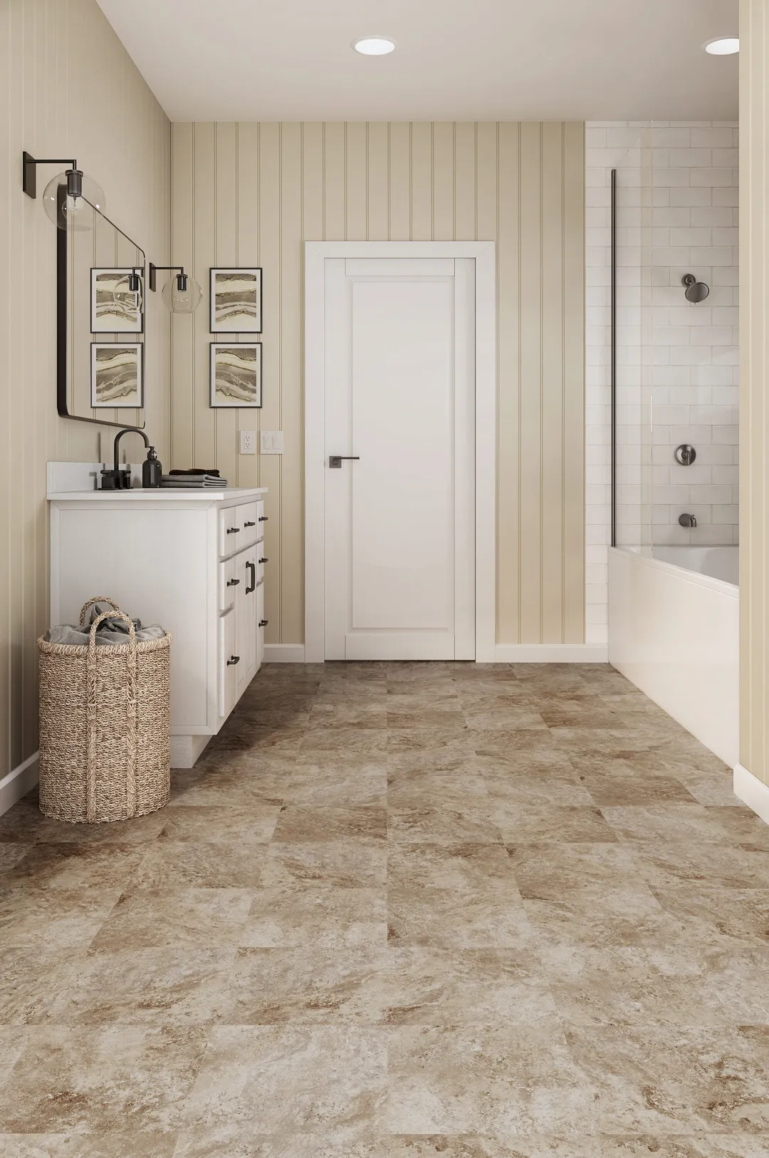 Style Selections Tumbled Stone 12-in x 12-in Water-Resistant Peel-and-Stick Vinyl Tile Flooring (1-sq ft), photo 4 of 8