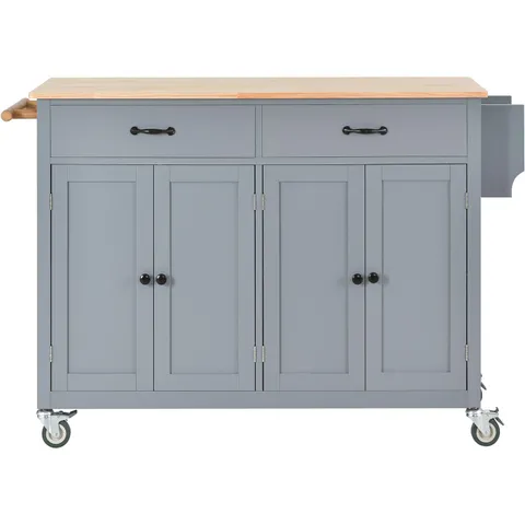 Gray Mdf Base with Wood Top Rolling Kitchen Cart