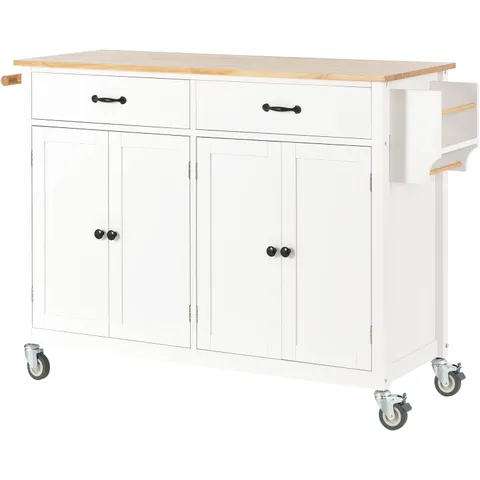 White Mdf Base with Wood Top Rolling Kitchen Cart