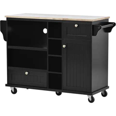 Black Mdf Base with Wood Top Rolling Kitchen Cart
