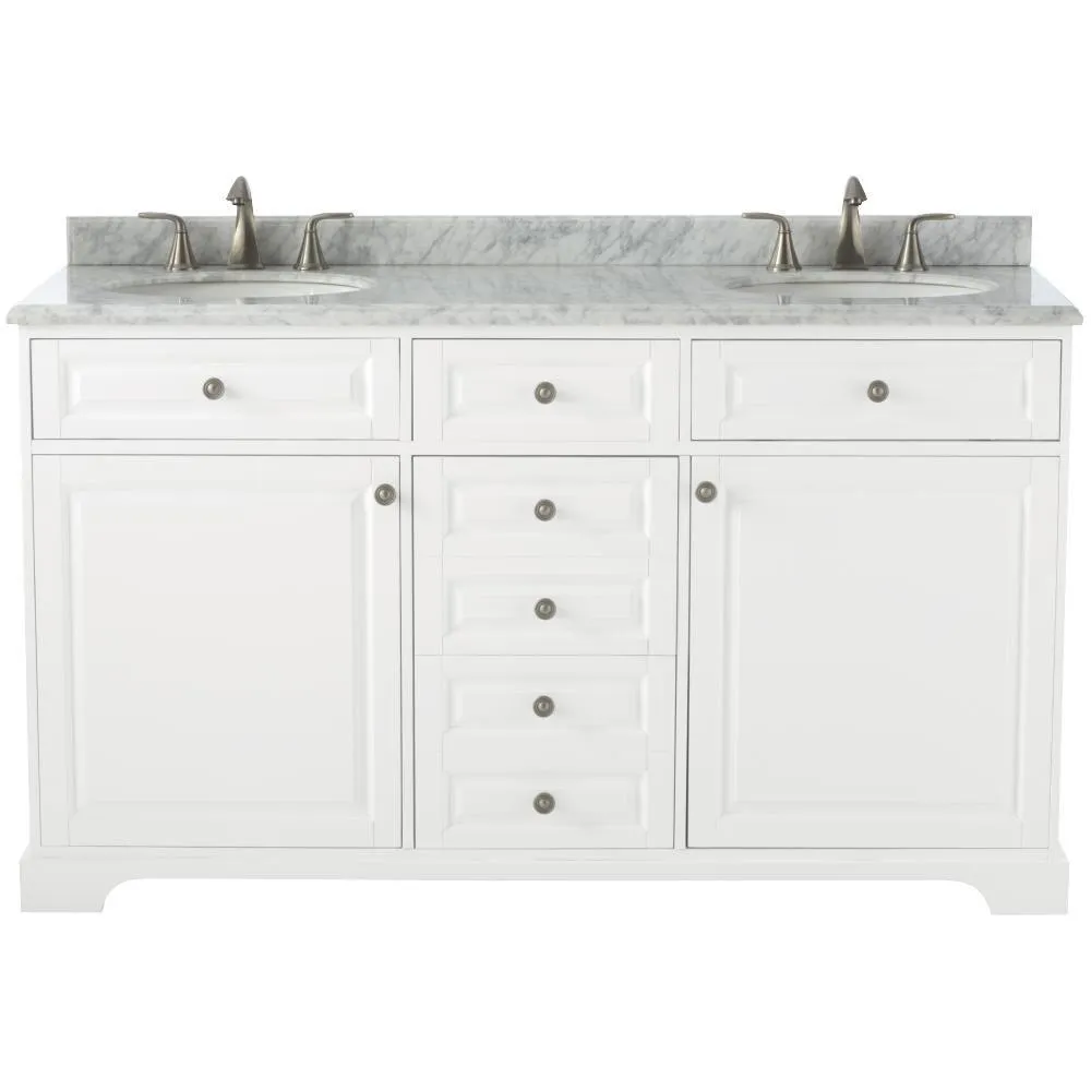 Highclere 72 in. W x 22 in. D Double Bath Vanity in Cocoa with Natural Carrara Marble Vanity Top in White, photo 3 of 3