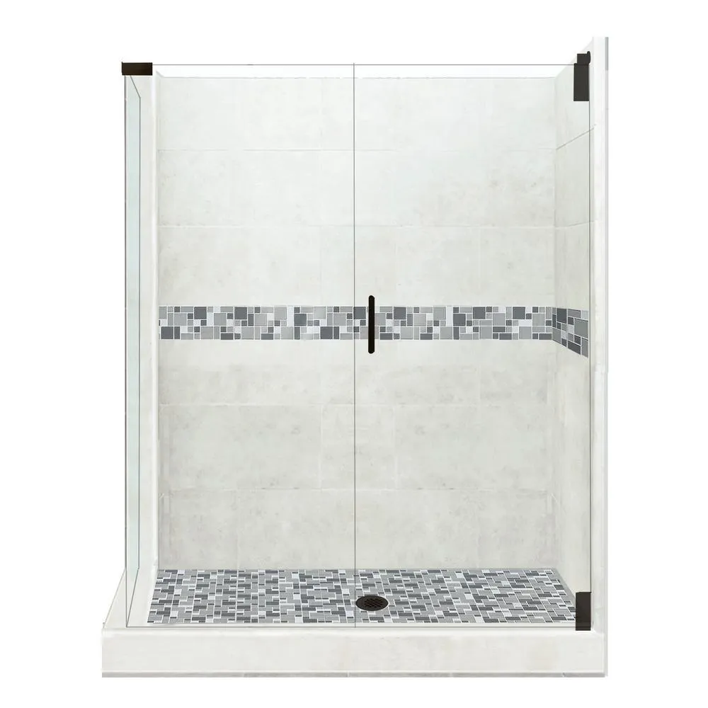 Newport Grand Hinged 42 in. x 48 in. x 80 in. Right-Hand Corner Shower Kit in Wet Cement and Black Pipe Hardware, photo 5 of 15
