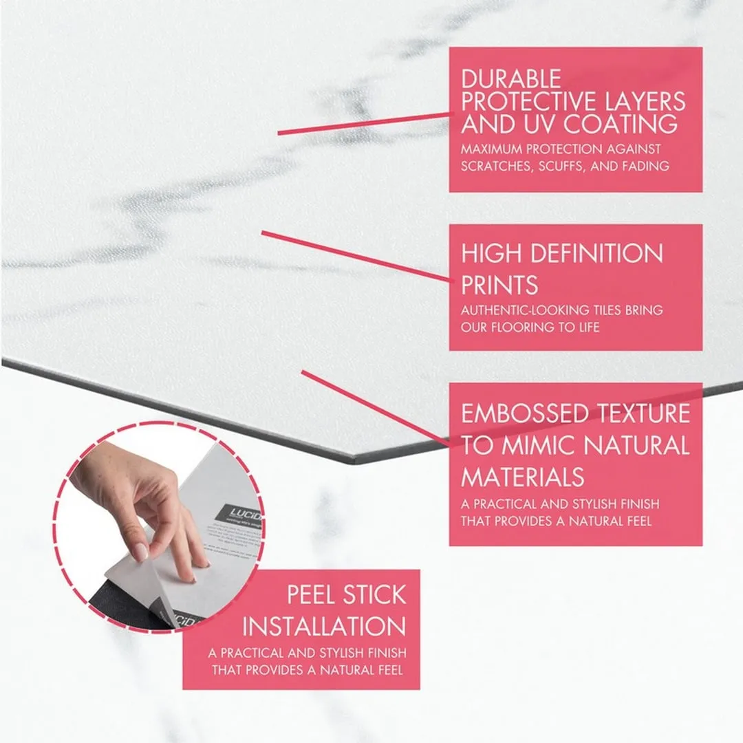 Lucida USA White Marble Look 12-mil x 6-in W x 6-in L Waterproof Peel and Stick Vinyl Tile Flooring (21.5-sq ft/ Carton), photo 6 of 11