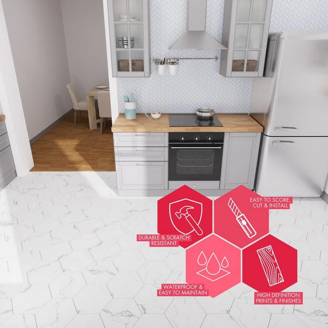 Lucida USA White Marble Look 12-mil x 6-in W x 6-in L Waterproof Peel and Stick Vinyl Tile Flooring (21.5-sq ft/ Carton), photo 10 of 11