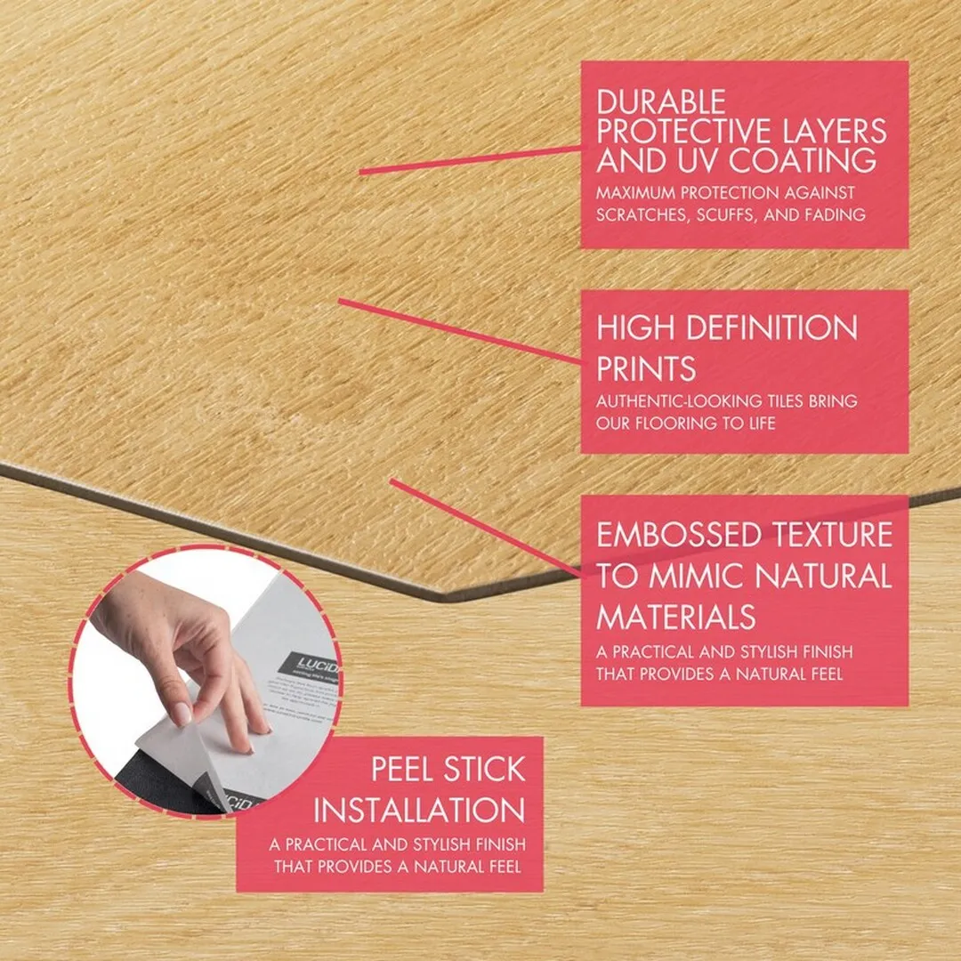 Lucida USA Pine Brown Wood Look 12-mil x 6-in W x 6-in L Waterproof Peel and Stick Vinyl Tile Flooring (0.6-sq ft/ Piece), photo 3 of 7
